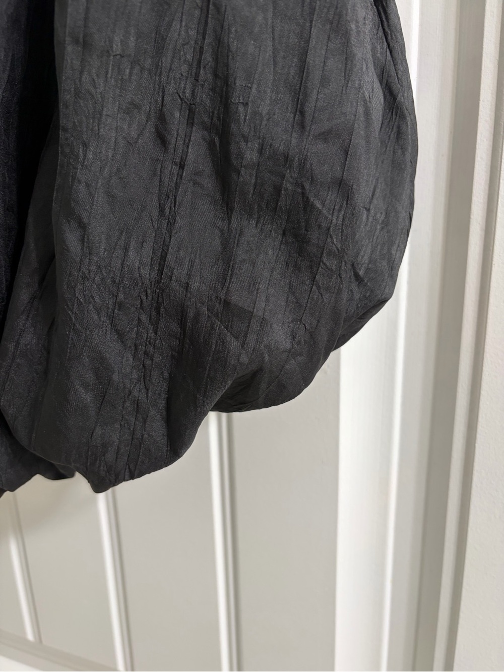 Pinch Bubble Hem Mini Skirt Black Soft Crinkle Tafetta Pockets M Coquette Retro - Picture 4 of 9